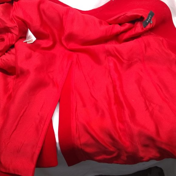 Gucci Red Dress Coat Women Gold Button Down 100% Wool Size 44 Excellent Shape - Picture 10 of 16